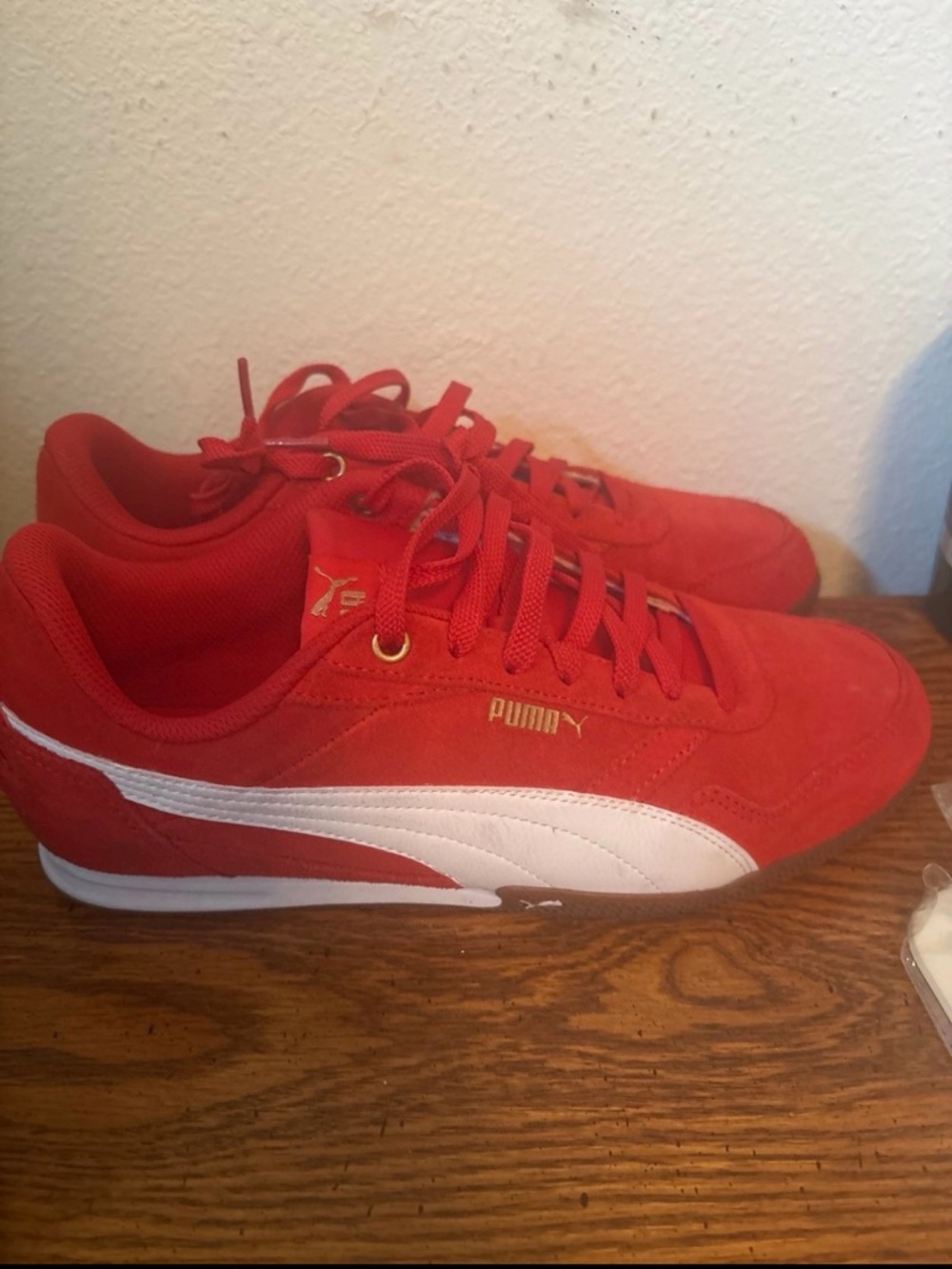 Puma Red Suede Sneakers with White Formstrip